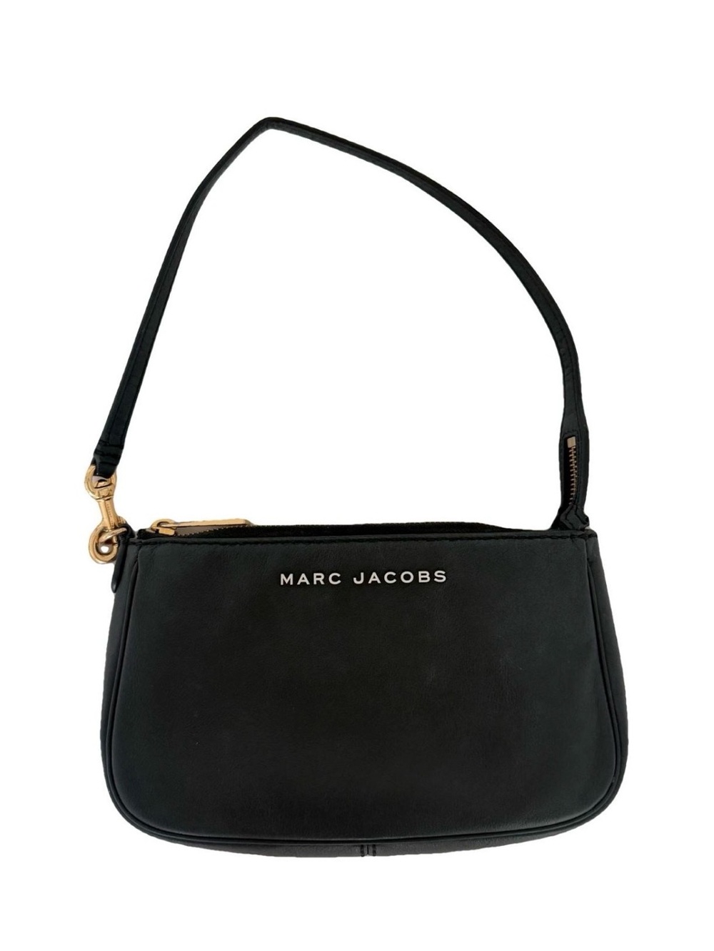Marc Jacobs Black Leather Shoulder Pouch with Gold Hardware